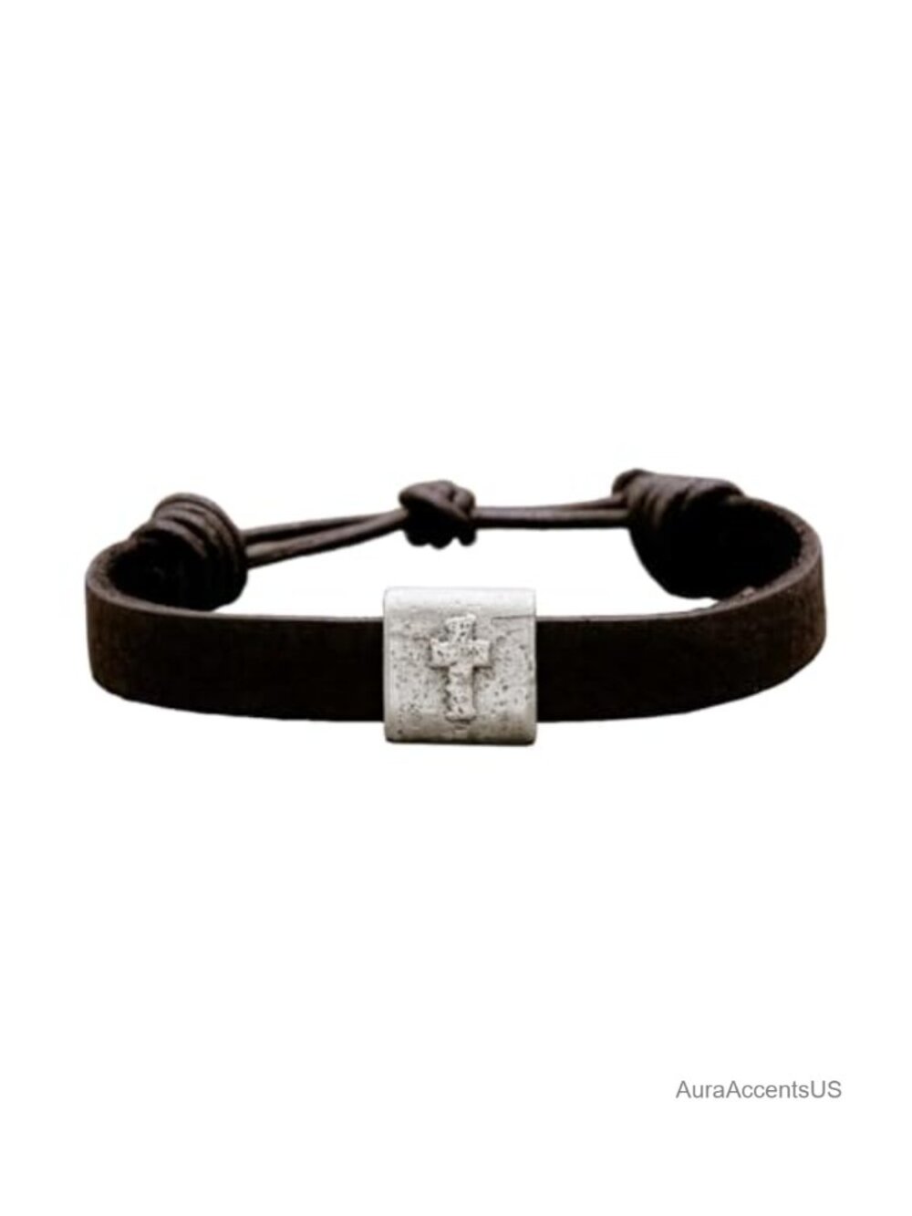 Leather Cross Bracelet Pewter Bead Faith Jewelry Adjustable Unisex